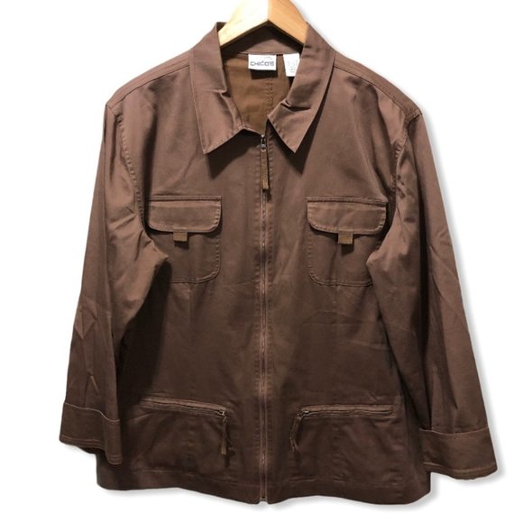 {Chico’s} Chocolate Brown Cotton Utility Jacket - Picture 1 of 9